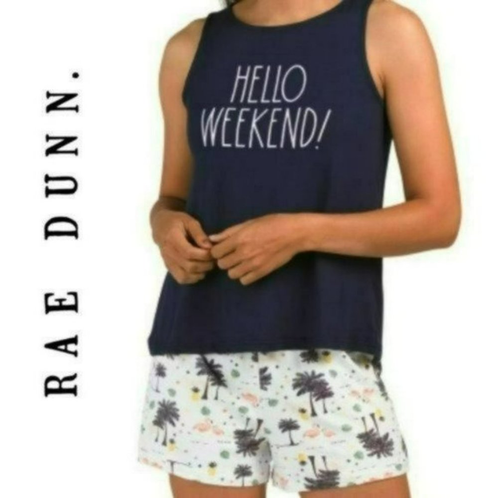 Rae Dunn Hello Weekend Ultra Soft Shorts and Tank Top Pajama Set